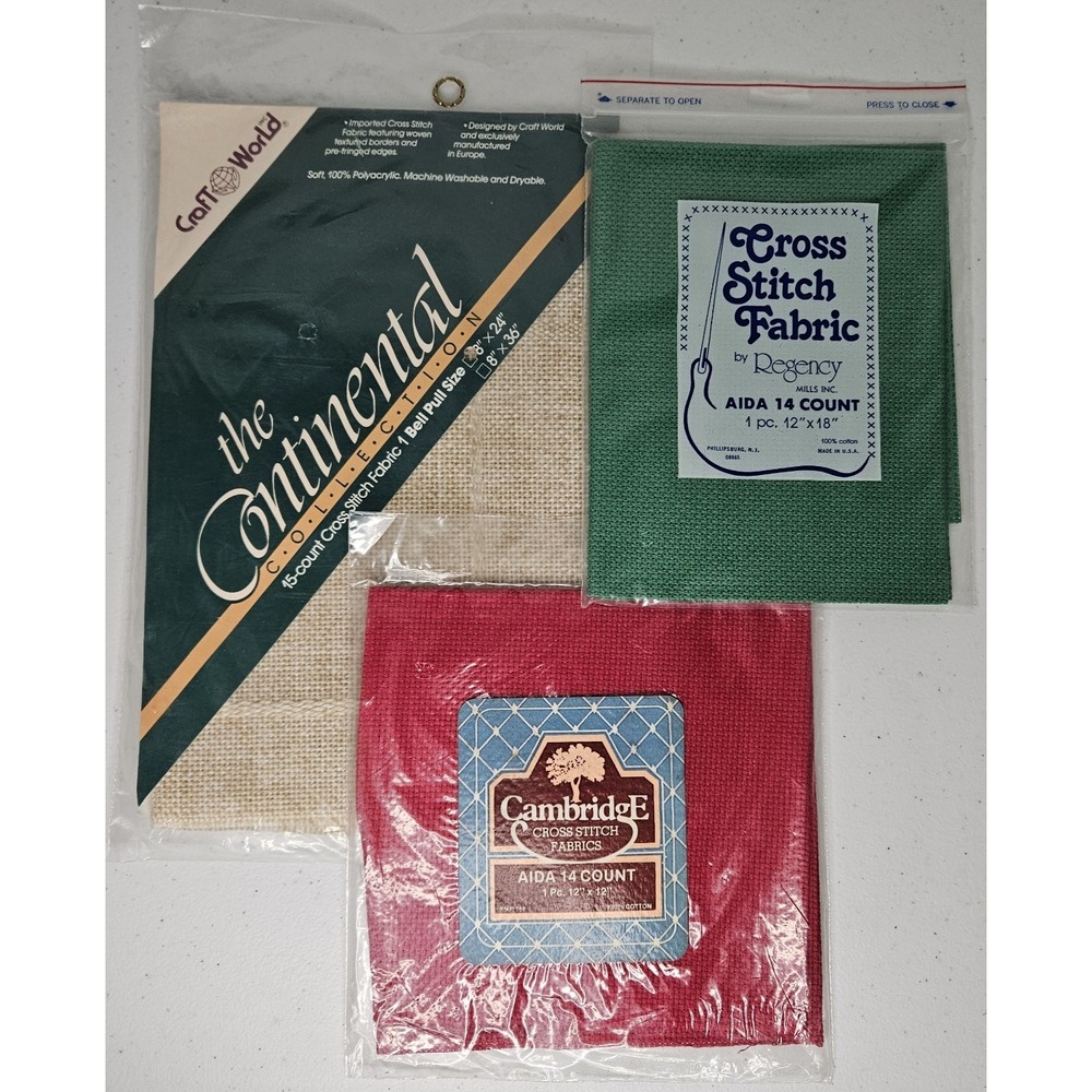 Cross Stitch Fabric Cream Bell Pull 15 Count Aida Cloth Green Red 14 LOT OF 3
